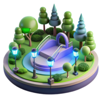 Night Park Scene 3D Render of Illuminated Pathway and Bridge png