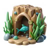 Undersea Grotto 3D Render of Fish and Kelp png