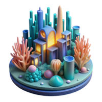 Undersea Cityscape 3D Render of Illuminated Coral Reef Structures png