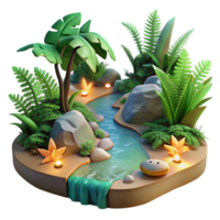 Serene Oasis 3D Render of Tropical Stream png