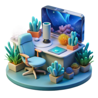 Serene Home Workspace Desk Setup with Plants Monitor png