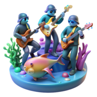 Undersea Band 3D Render of Musicians and Fish png