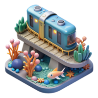Undersea Train A 3D Render of a Miniature Rail System in an Aquarium png