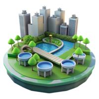Urban Oasis Cityscape with Integrated Park and Water Features png