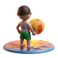Summer Fun 3D Cartoon Child with Beach Ball png