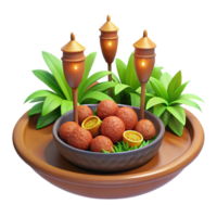 Tropical Food Scene 3D Render of Meatballs Citrus png