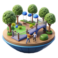 Tranquil Park Scene Bridge, Trees, and Path png