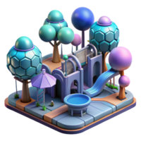 Enchanted Playground 3D Render of Play Structure with Unique Trees png