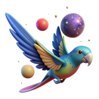Cosmic Parrot 3D Render of Colorful Bird in Space png