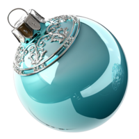 Elegant turquoise Christmas ornament with a silver cap and intricate swirling patterns png