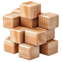 Stack of smooth wooden cubes arranged in a geometric formation with a natural finish png