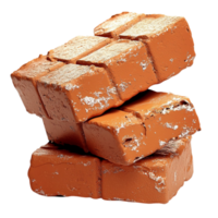 Rough red bricks stacked on top of each other with a slightly weathered and dusty texture png