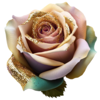 Stunning multicolored rose with gold dust on the petals and a soft gradient effect png