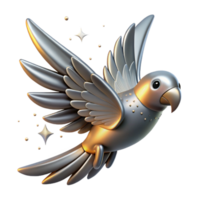 Silver Bird in Flight 3D Render of a Sparkling Avian png
