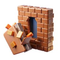 Breaking Through Walls A 3D Render of a Suitcase Crashing Through a Brick Wall png