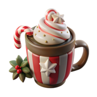 Festive Hot Cocoa Mug Whipped Cream, Candy Cane, and Stars png