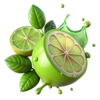Lime Splash Fresh Citrus Burst with Leaves png