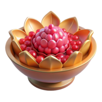 3D Render of Raspberry and Cranberries in Golden Bowl png