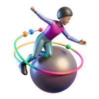 3D Render of Athlete on Sphere with Orbiting Rings png