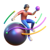 3D Animated Character on Colorful Sphere png