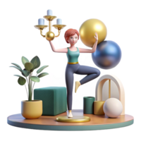 3D Render Yoga Pose with Chandelier Spheres png