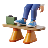 3D Render Person Balancing on a Bench with a Briefcase png
