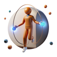 3D Render Figure in Orb, Jumping Rope with Glowing Energy png