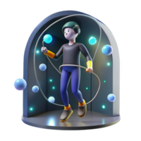 3D Animation Virtual Reality, Kinetic Energy, Interactive Game, Digital World, Futuristic Scene, Playful Character, Cybernetic Movement, Abstract Background, Glowing Particles, Engaging Design png