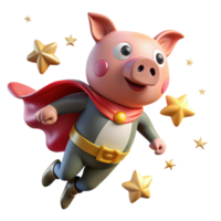 Super Pig A 3D Render of a Flying Pig in a Superhero Costume png