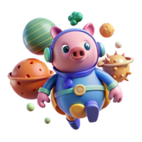 Pig Astronaut in Space 3D Render of Cute Character png