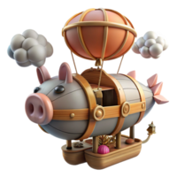 Pig Airship A whimsical 3D render of a steampunk pig-shaped airship png