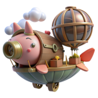 Cute Pig Airship Whimsical 3D Render png