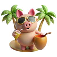 Pig on Tropical Vacation Sunglasses, Drinks Palm Trees png