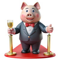 Pig in Tuxedo Celebrates on Red Carpet png