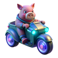 Pig in Spacesuit Riding Retro Scooter png