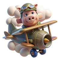 Pig Pilot A 3D Render of a Pig Flying a Biplane png