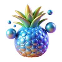 Iridescent Pineapple 3D Render with Bubbles png