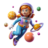 Astronaut Girl in Space with Planets and Ball png