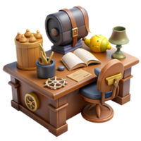 Vintage Desk Nautical, Wooden, 3D Render png
