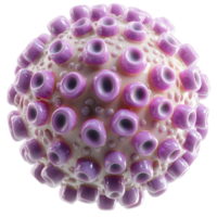Magnified view of a purple virus particle with a spiky outer surface and a complex texture png