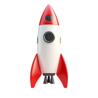 Retrostyle red and white rocket with three fins and a small circular window png