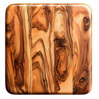 Polished wooden square with intricate swirling grain patterns in warm brown tones png