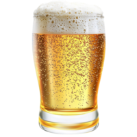 Tall glass filled with golden fizzy beer with bubbles rising to the top png