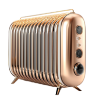 Modern metallic radiator with a sleek reflective surface and multiple heating panels png