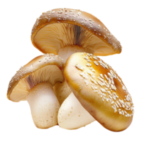 Assorted mushrooms with smooth brown caps and textured stems arranged in a natural cluster png