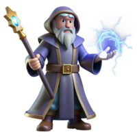 Wizard Casting Lightning Spell 3D Render png