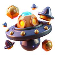 3D Render of Futuristic Spaceship with Glowing Elements png