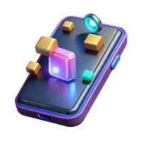 Mobile App UI Design with 3D Cubes and Glowing Elements png