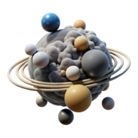 Abstract Cosmic Sphere with Rings and Moons png