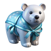 Adorable 3D Render of a Polar Bear in a Gift Wrap png